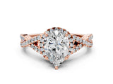 Rose gold Pear Cut Diamond  Halo Twist Band Solitaire Prong Setting Ring_104