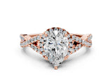 Rose gold Pear Cut Diamond  Halo Twist Band Solitaire Prong Setting Ring_36