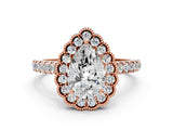 Rose gold Pear Cut Diamond Milgrain Floral Halo Engagement Ring with Pavé Band_21