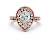 Rose gold Pear Cut Diamond Milgrain Halo Engagement Ring with Round Pavé Band and Prong Setting_12