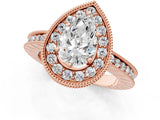 Rose gold Pear Cut Diamond Milgrain Halo Engagement Ring with Round Pavé Band and Prong Setting_13