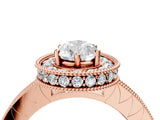 Rose gold Pear Cut Diamond Milgrain Halo Engagement Ring with Round Pavé Band and Prong Setting_16