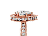 Rose gold Pear Cut Diamond Milgrain Halo Engagement Ring with Round Pavé Band and Prong Setting_17