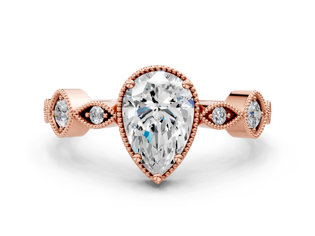Rose gold Pear Cut Diamond Milgrain Marquise Band with Prong Setting_3
