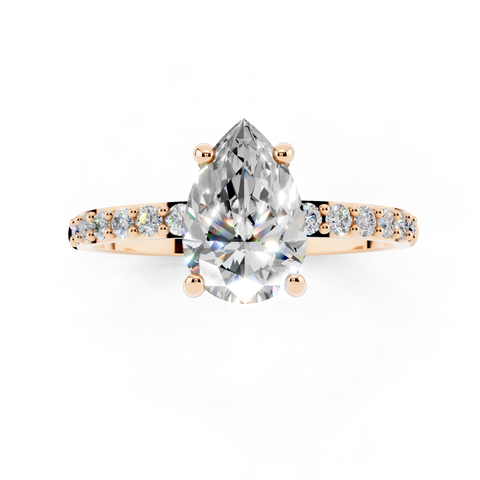 Rose gold Pear Cut Diamond Pavé Band Solitaire Ring with Four-Prong Setting_4