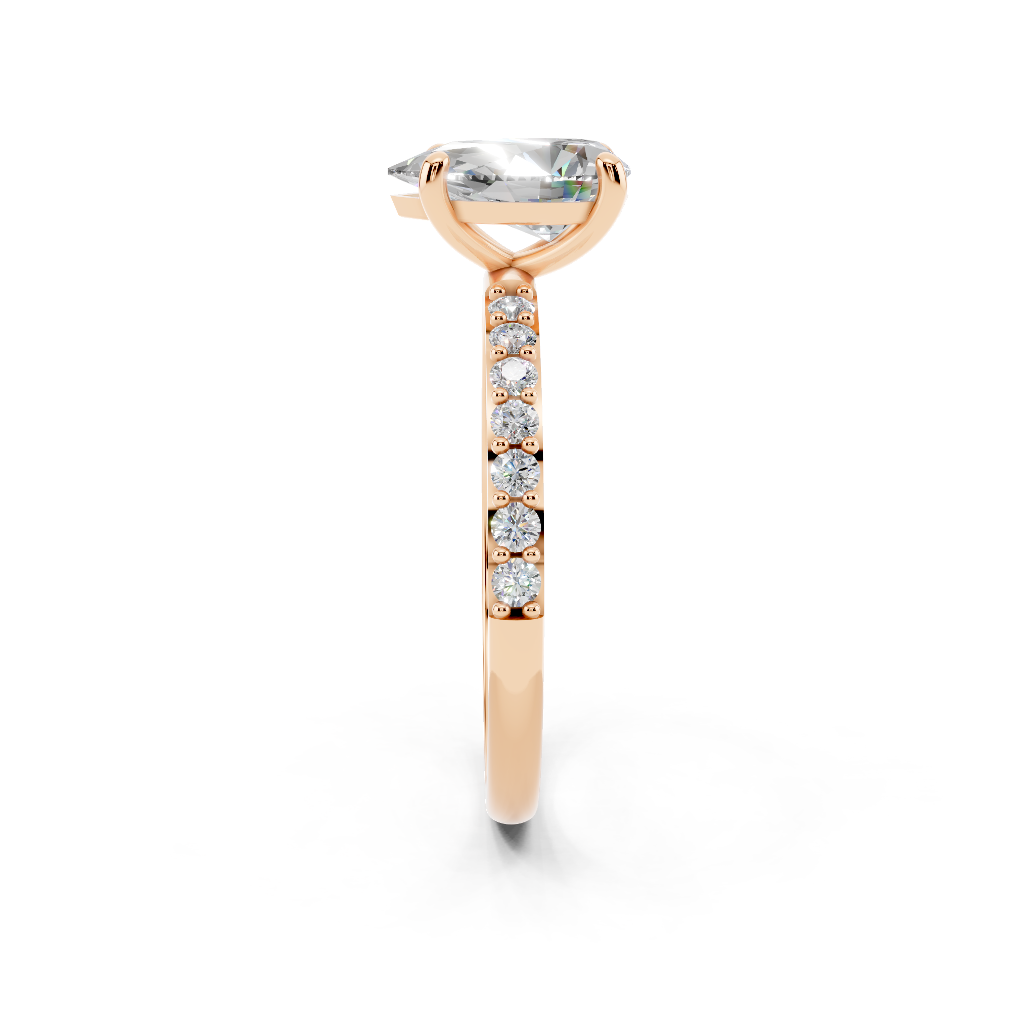 Rose gold Pear Cut Diamond Pavé Band Solitaire Ring with Four-Prong Setting_6