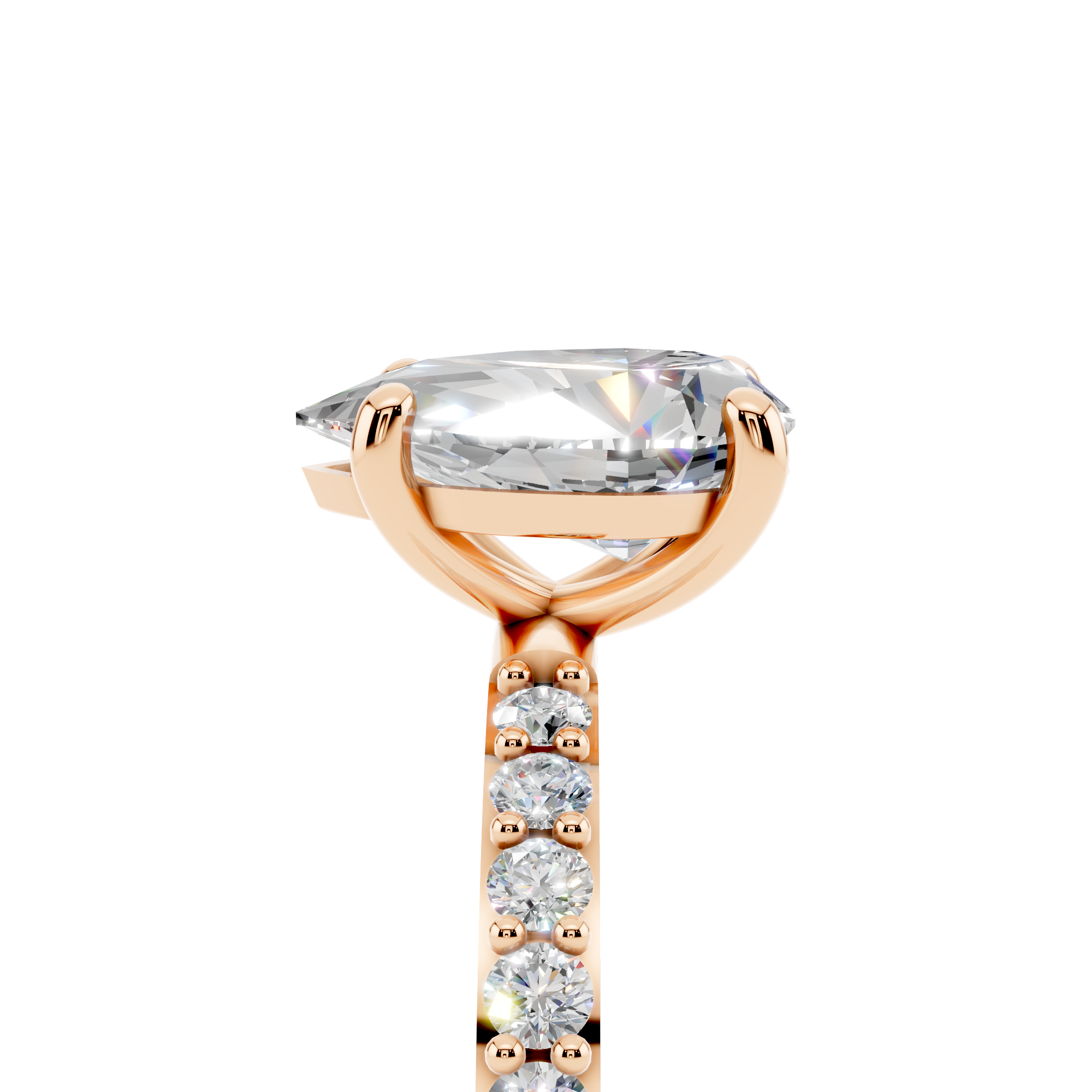 Rose gold Pear Cut Diamond Pavé Band Solitaire Ring with Four-Prong Setting_7