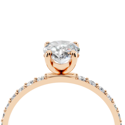 Rose gold Pear Cut Diamond Pavé Band Solitaire Ring with Four-Prong Setting_8