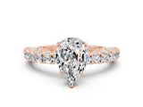 Rose gold Pear Cut Diamond Pavé Band Solitaire Ring with Prong Setting