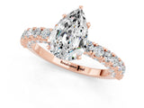 Rose gold Pear Cut Diamond Pavé Band Solitaire Ring with Prong Setting_1