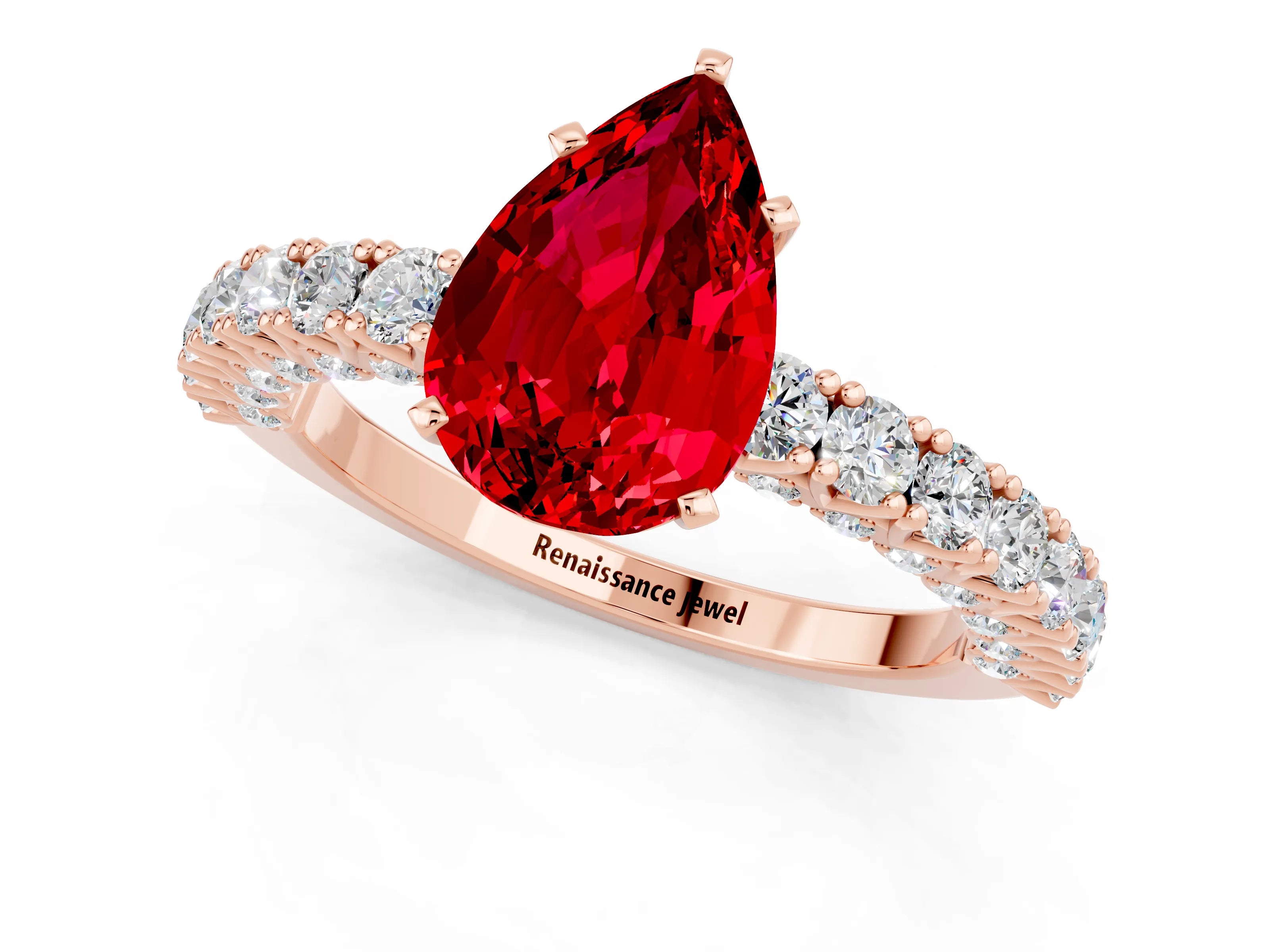 Rose gold Pear Cut Diamond Pavé Band Solitaire Ring with Prong Setting_1