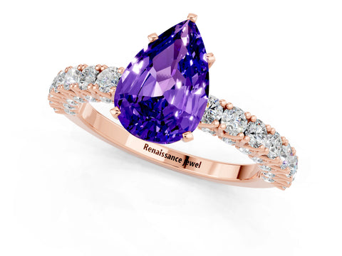 Rose gold Pear Cut Diamond Pavé Band Solitaire Ring with Prong Setting_1