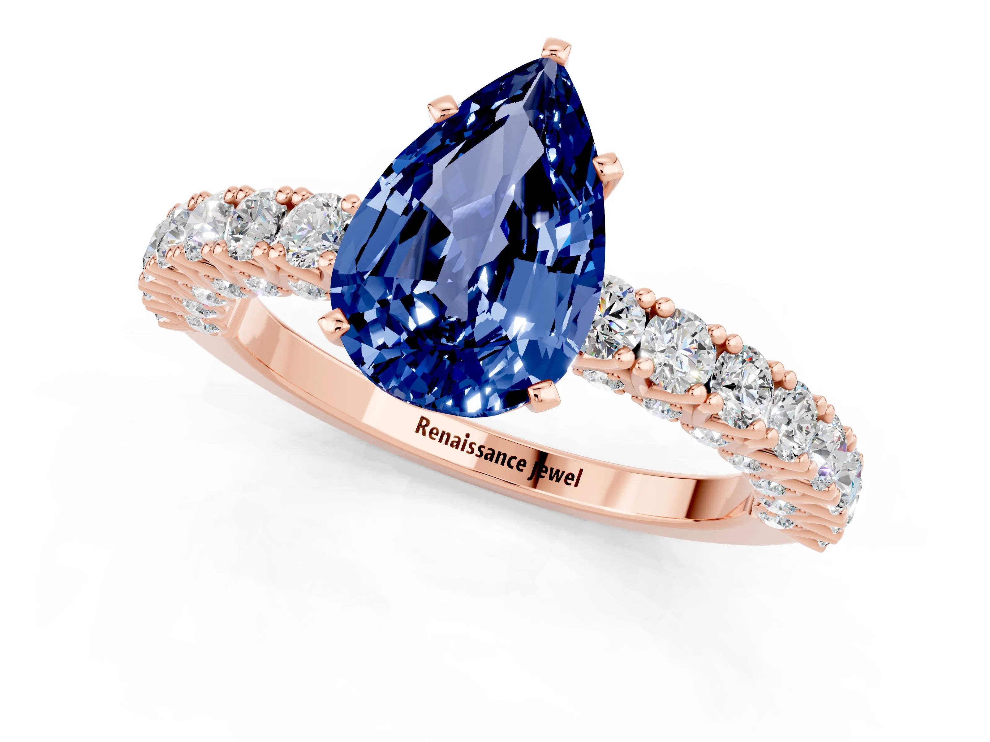 Rose gold Pear Cut Diamond Pavé Band Solitaire Ring with Prong Setting_1