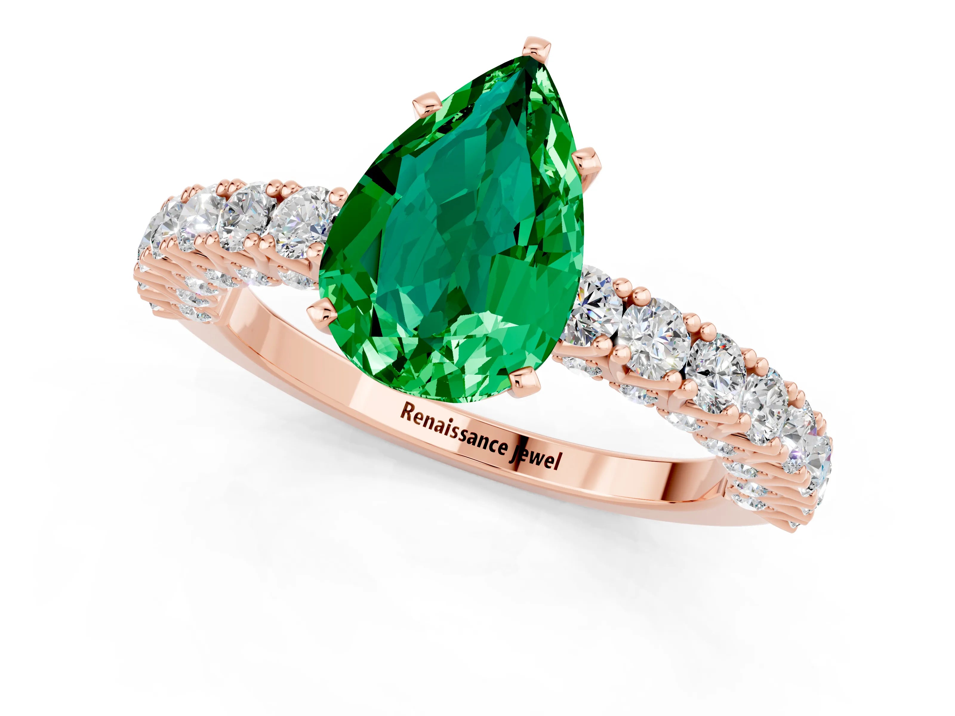 Rose gold Pear Cut Diamond Pavé Band Solitaire Ring with Prong Setting_1