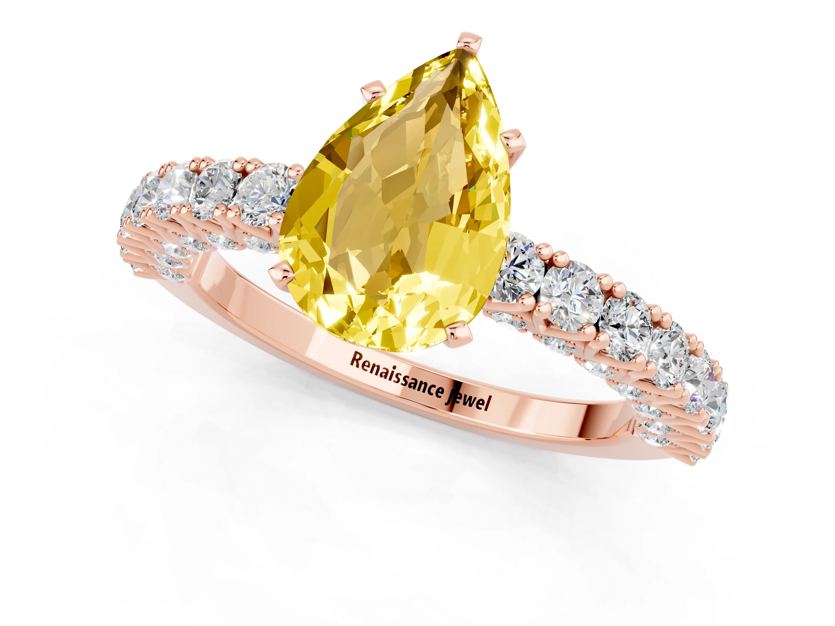 Rose gold Pear Cut Diamond Pavé Band Solitaire Ring with Prong Setting_1