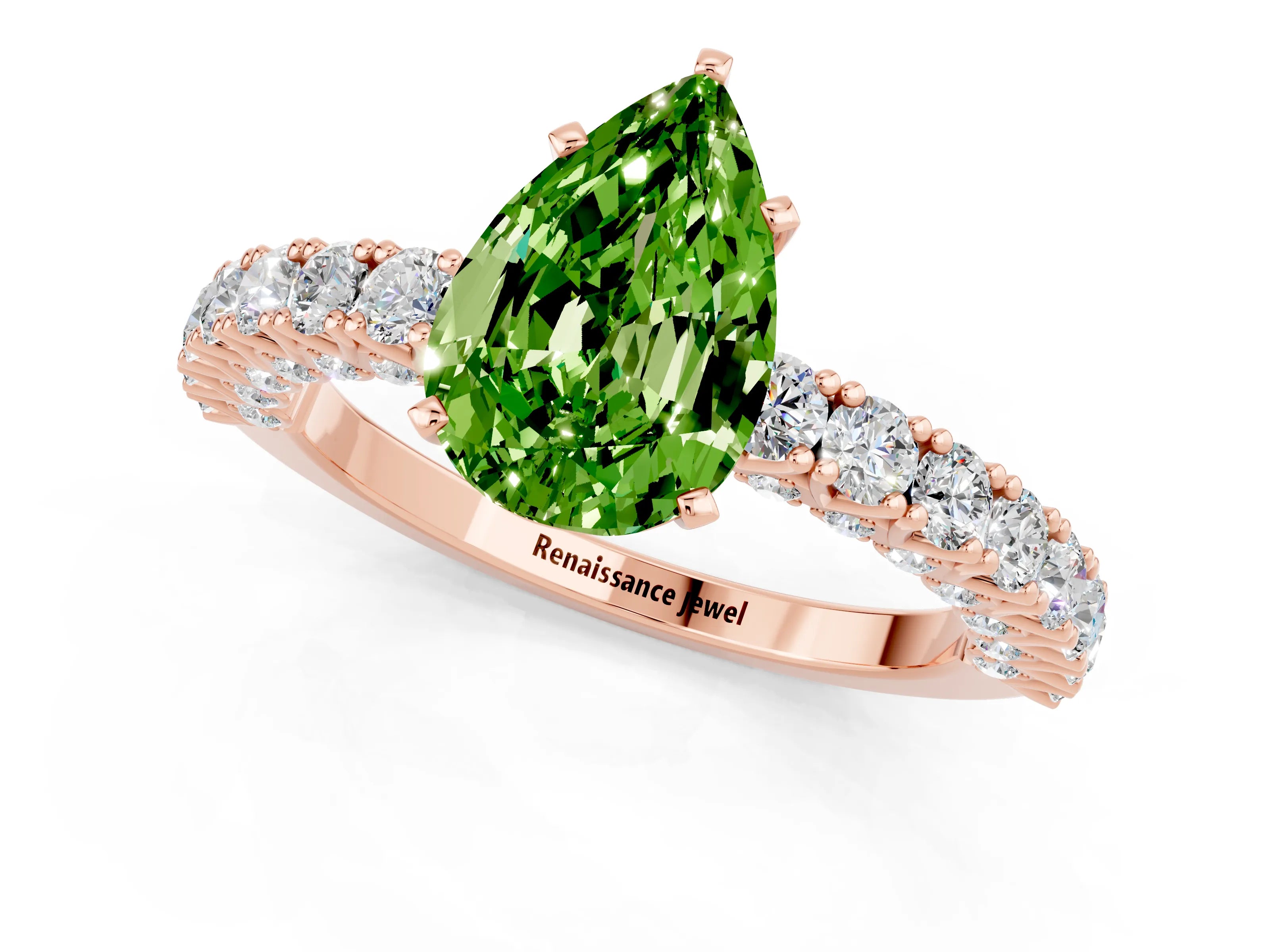 Rose gold Pear Cut Diamond Pavé Band Solitaire Ring with Prong Setting_1