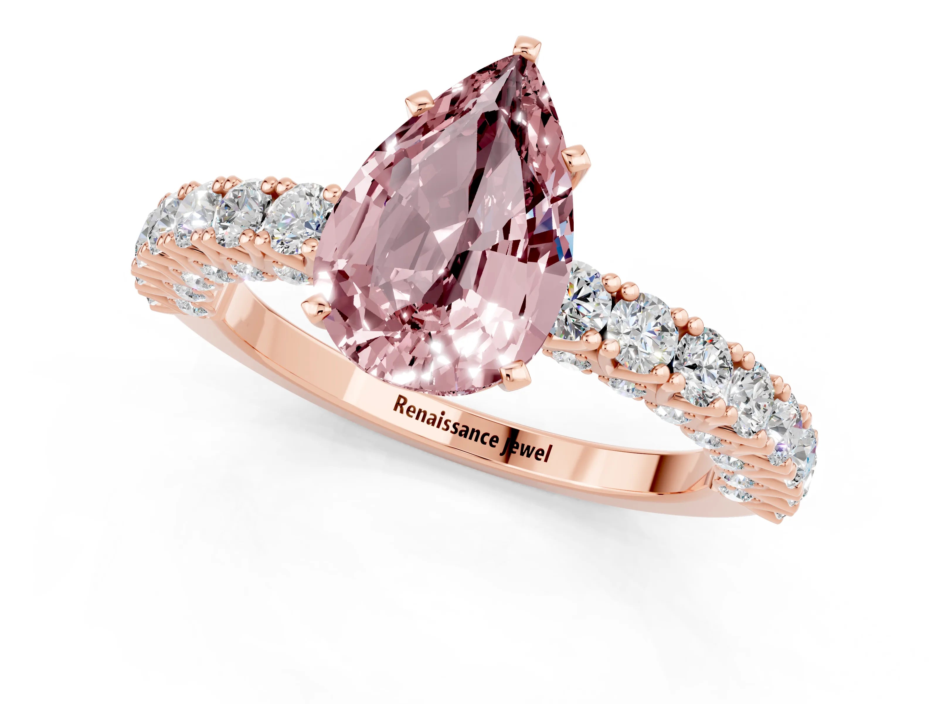 Rose gold Pear Cut Diamond Pavé Band Solitaire Ring with Prong Setting_1