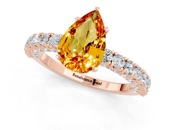 Rose gold Pear Cut Diamond Pavé Band Solitaire Ring with Prong Setting