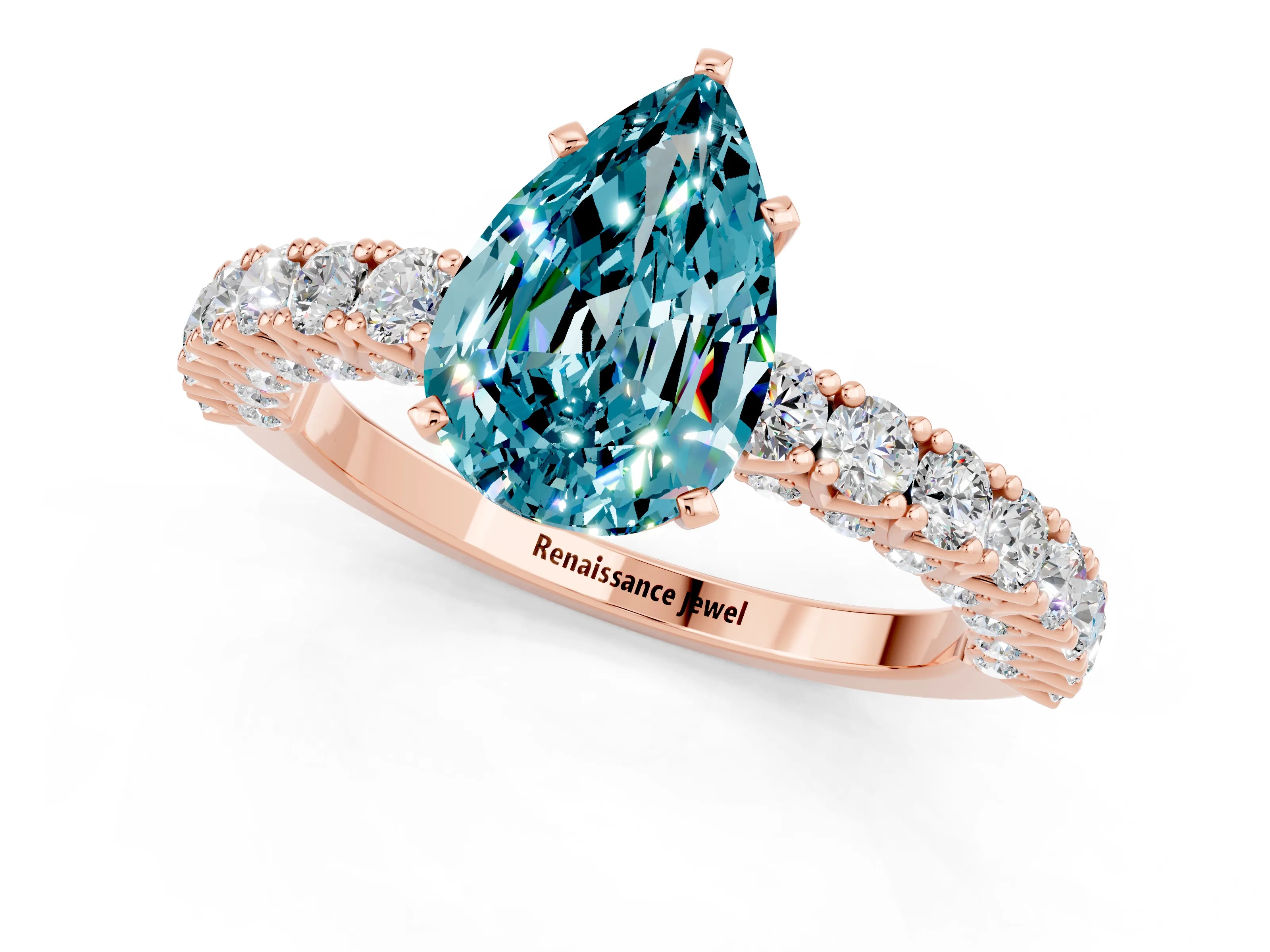 Rose gold Pear Cut Diamond Pavé Band Solitaire Ring with Prong Setting_1
