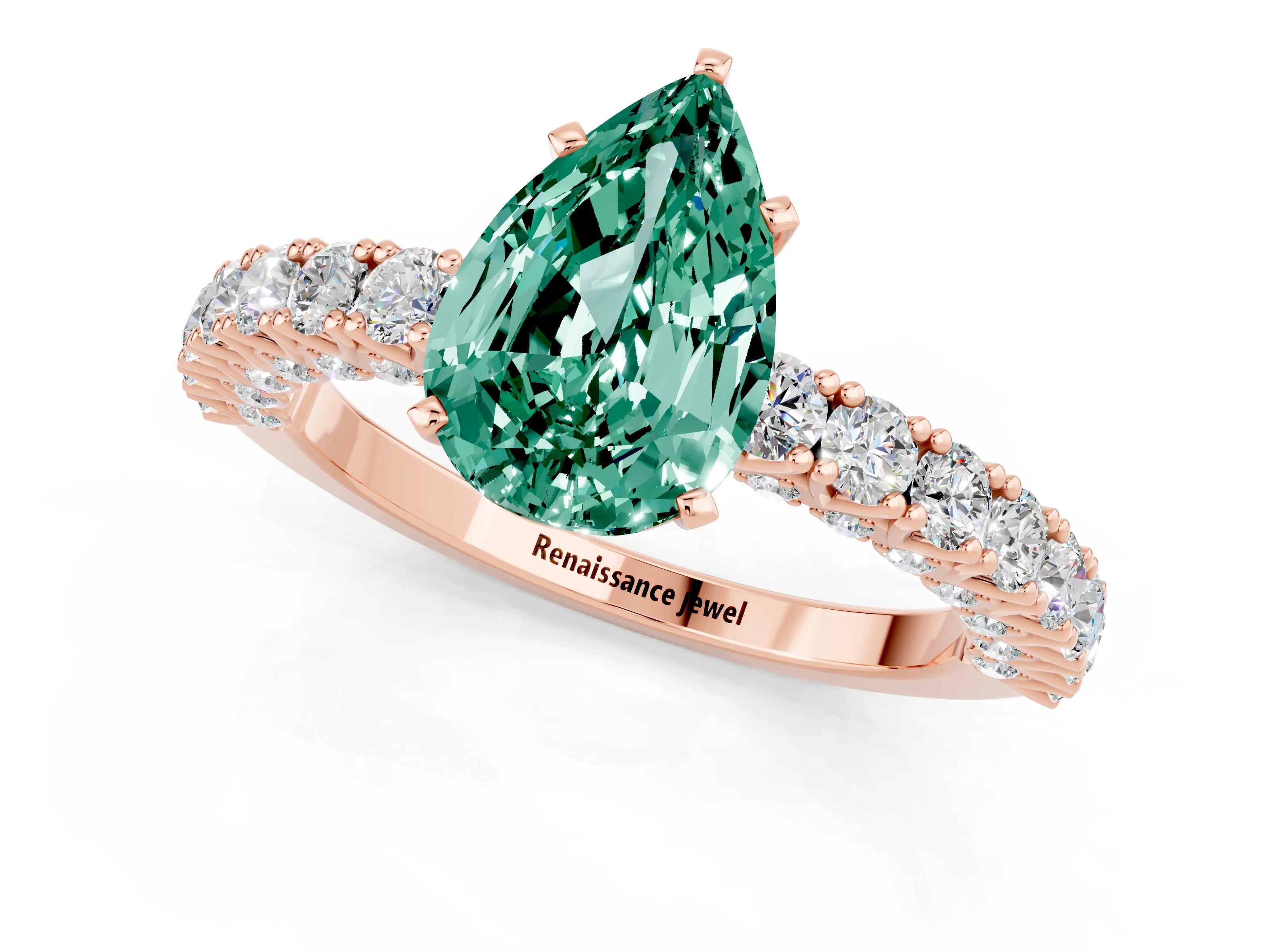 Rose gold Pear Cut Diamond Pavé Band Solitaire Ring with Prong Setting_1