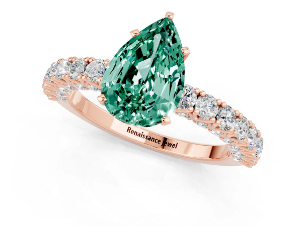 Rose gold Pear Cut Diamond Pavé Band Solitaire Ring with Prong Setting