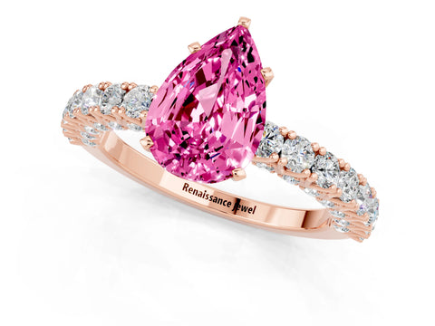 Rose gold Pear Cut Diamond Pavé Band Solitaire Ring with Prong Setting_1
