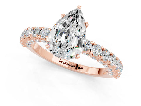 Rose gold Pear Cut Diamond Pavé Band Solitaire Ring with Prong Setting_1