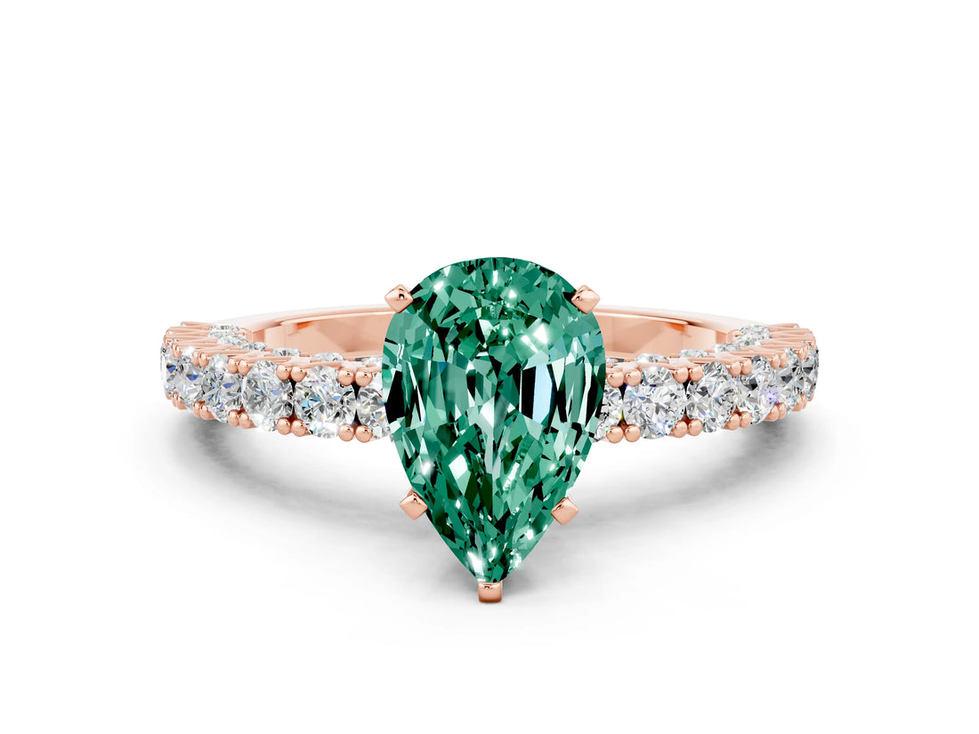 Rose gold Pear Cut Diamond Pavé Band Solitaire Ring with Prong Setting