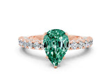 Rose gold Pear Cut Diamond Pavé Band Solitaire Ring with Prong Setting