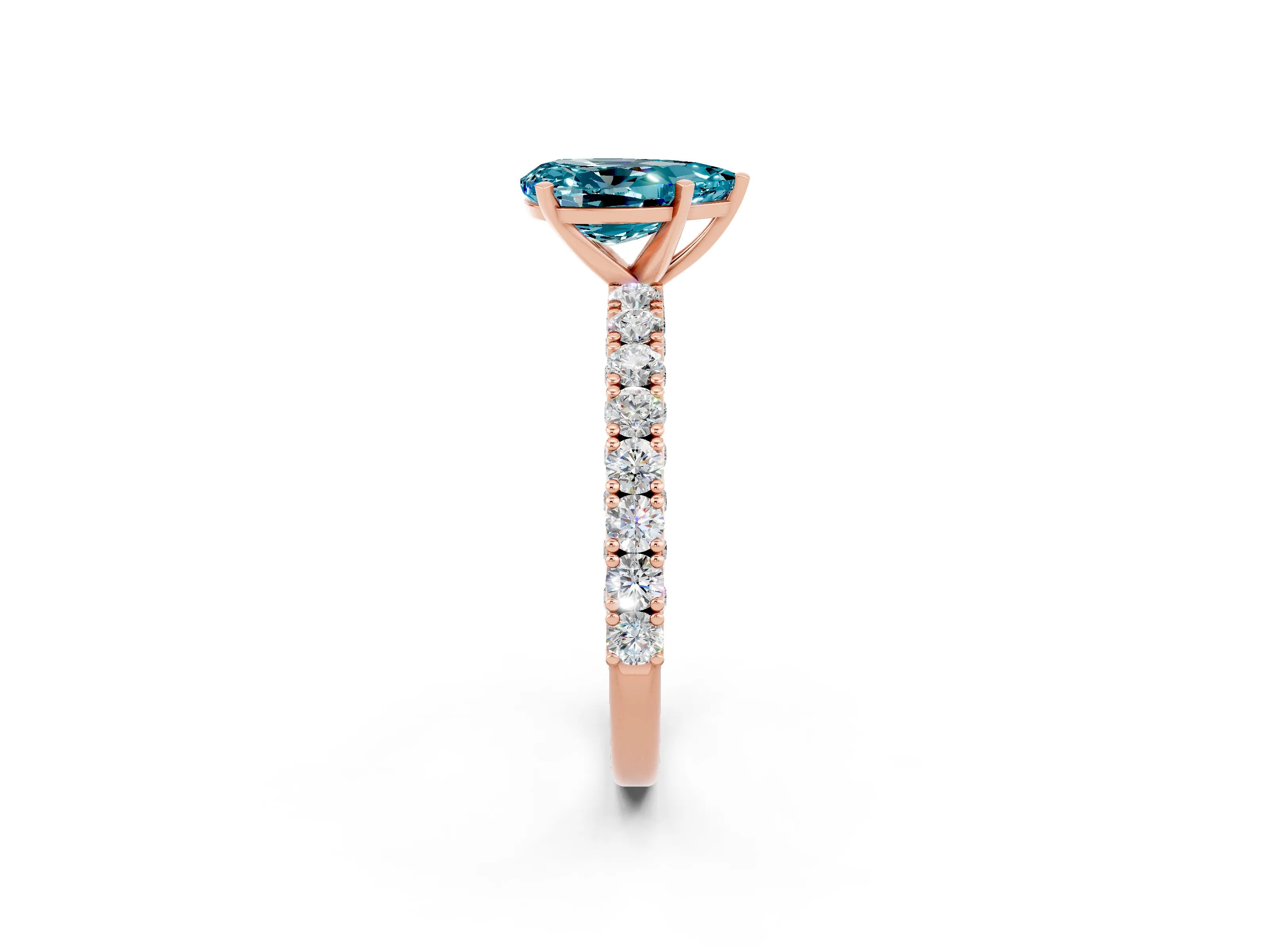 Rose gold Pear Cut Diamond Pavé Band Solitaire Ring with Prong Setting_2