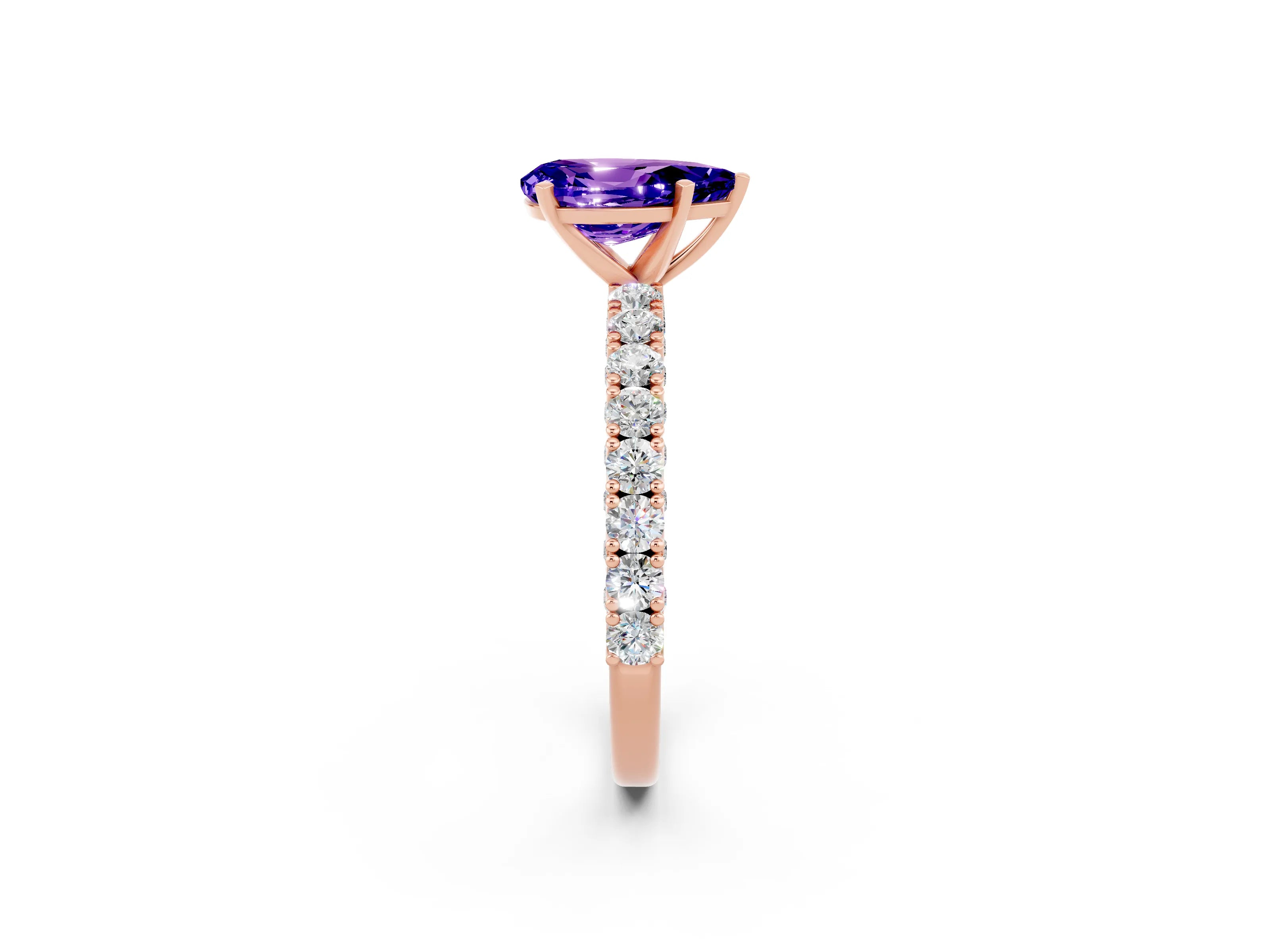 Rose gold Pear Cut Diamond Pavé Band Solitaire Ring with Prong Setting_2