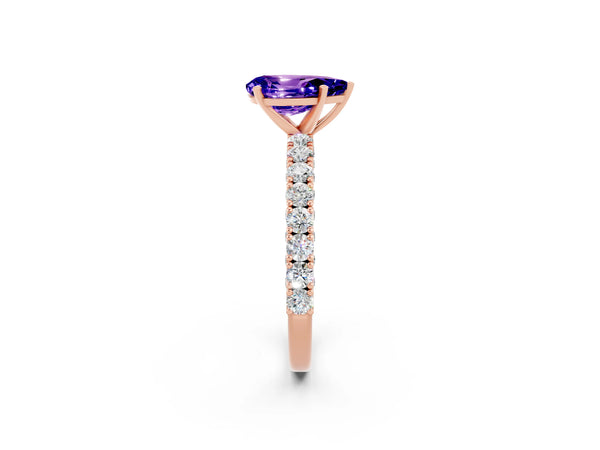 Rose gold Pear Cut Diamond Pavé Band Solitaire Ring with Prong Setting