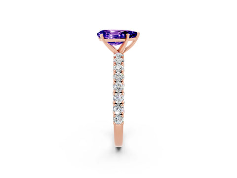 Rose gold Pear Cut Diamond Pavé Band Solitaire Ring with Prong Setting_2