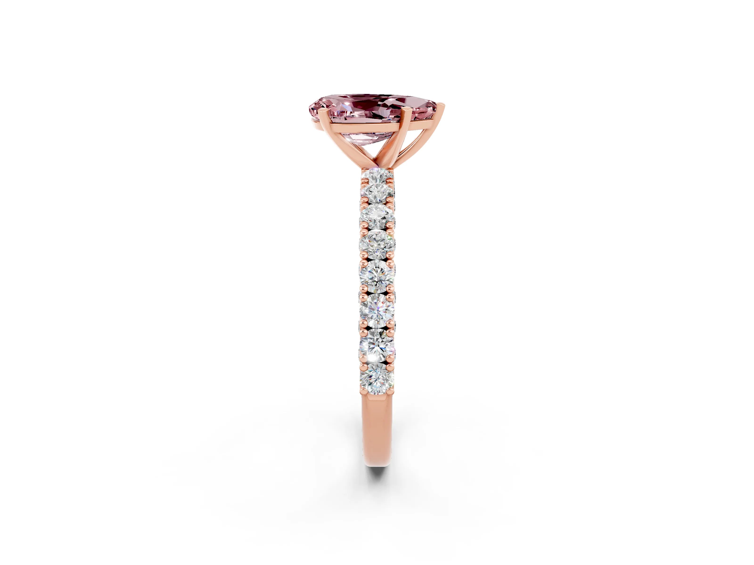 Rose gold Pear Cut Diamond Pavé Band Solitaire Ring with Prong Setting_2