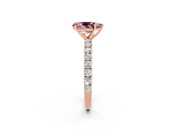 Rose gold Pear Cut Diamond Pavé Band Solitaire Ring with Prong Setting