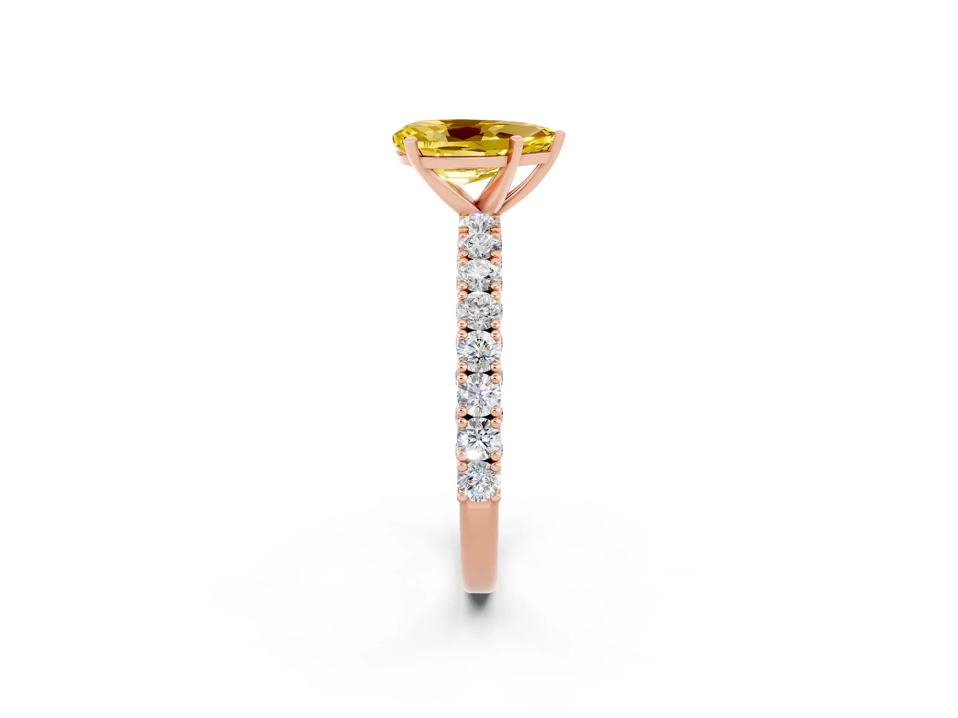 Rose gold Pear Cut Diamond Pavé Band Solitaire Ring with Prong Setting_2
