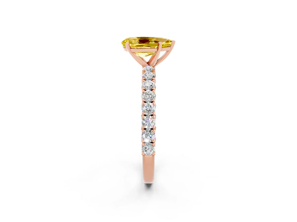 Rose gold Pear Cut Diamond Pavé Band Solitaire Ring with Prong Setting