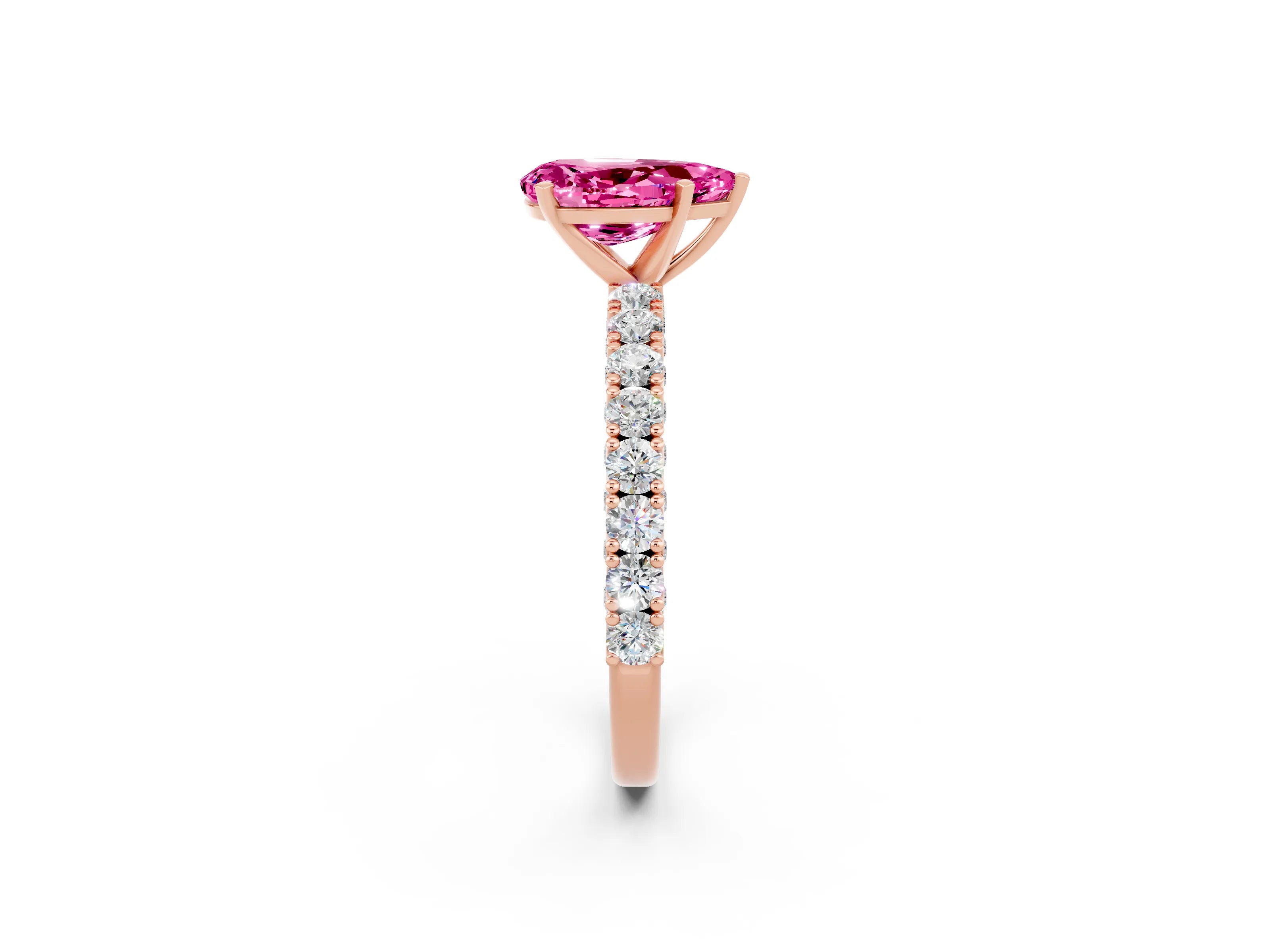 Rose gold Pear Cut Diamond Pavé Band Solitaire Ring with Prong Setting_2