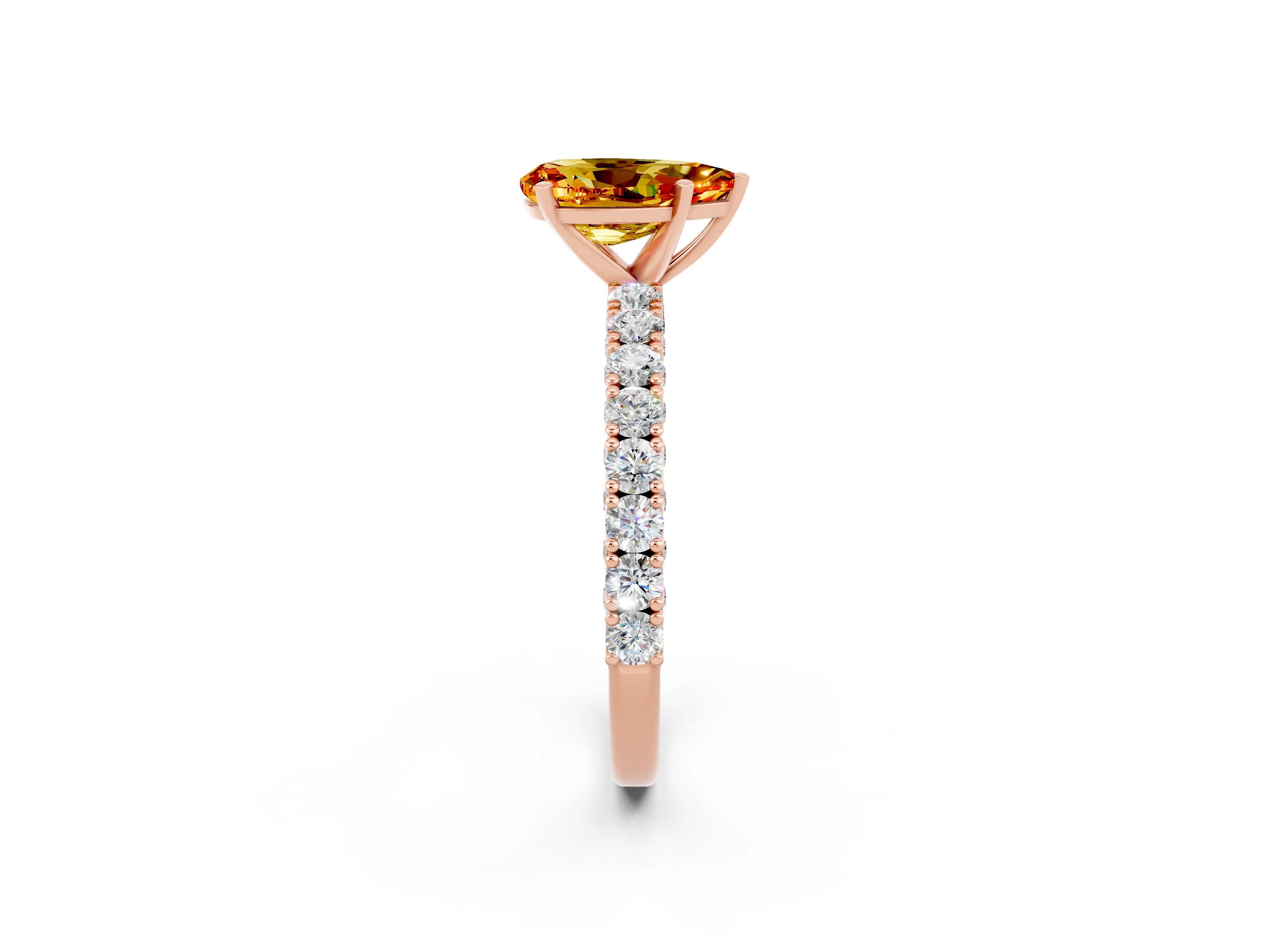 Rose gold Pear Cut Diamond Pavé Band Solitaire Ring with Prong Setting_2