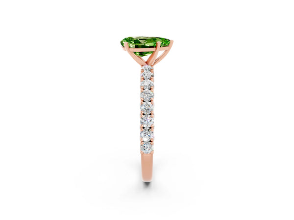 Rose gold Pear Cut Diamond Pavé Band Solitaire Ring with Prong Setting
