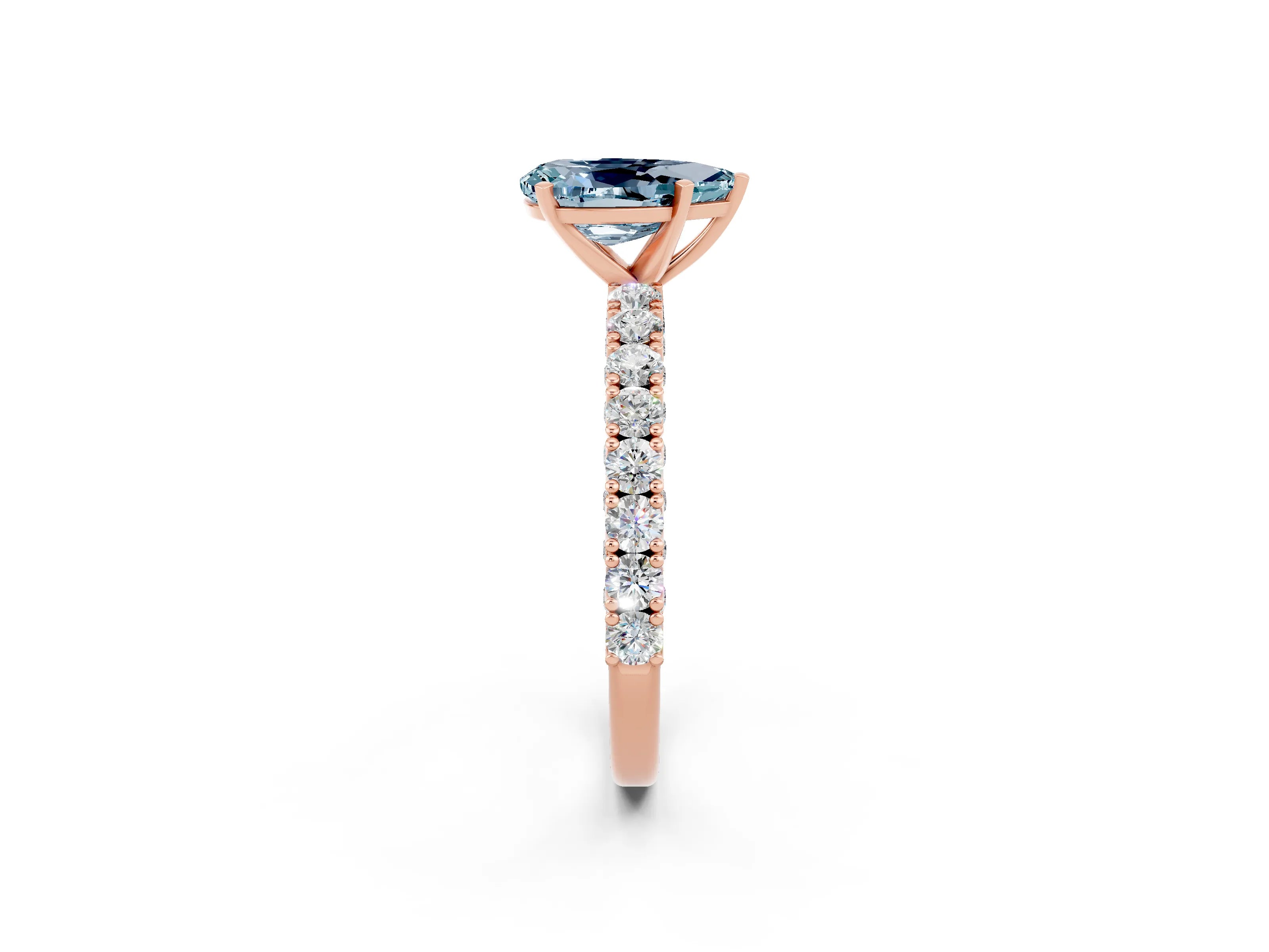Rose gold Pear Cut Diamond Pavé Band Solitaire Ring with Prong Setting_2