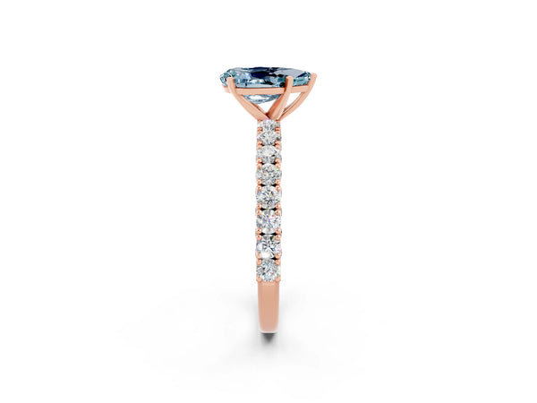 Rose gold Pear Cut Diamond Pavé Band Solitaire Ring with Prong Setting