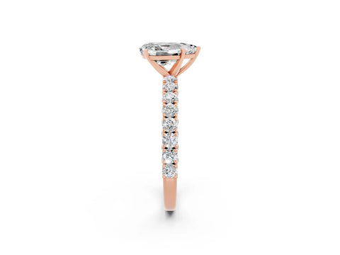 Rose gold Pear Cut Diamond Pavé Band Solitaire Ring with Prong Setting_2