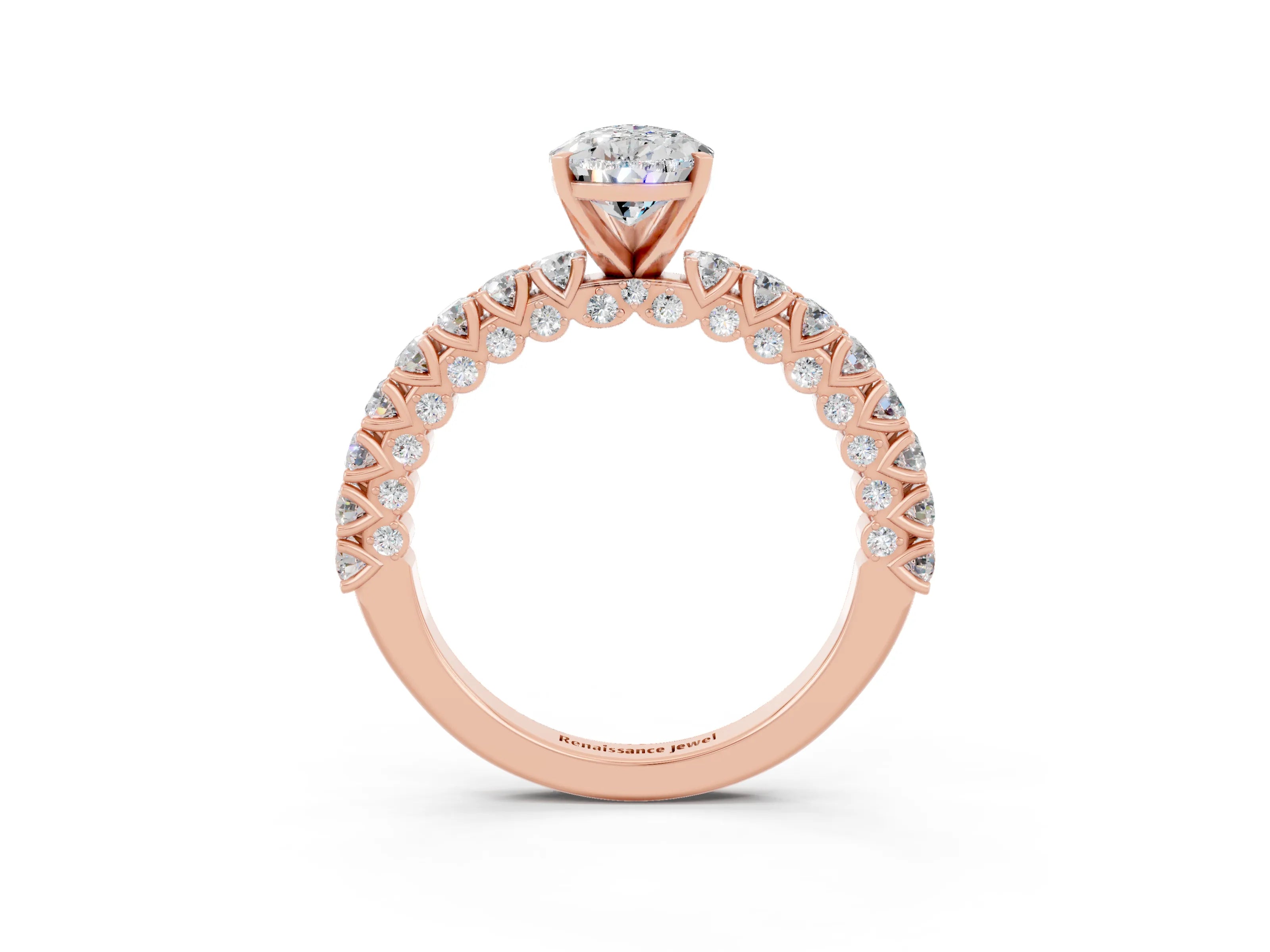 Rose gold Pear Cut Diamond Pavé Band Solitaire Ring with Prong Setting_3