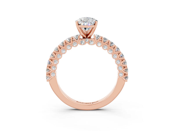 Rose gold Pear Cut Diamond Pavé Band Solitaire Ring with Prong Setting