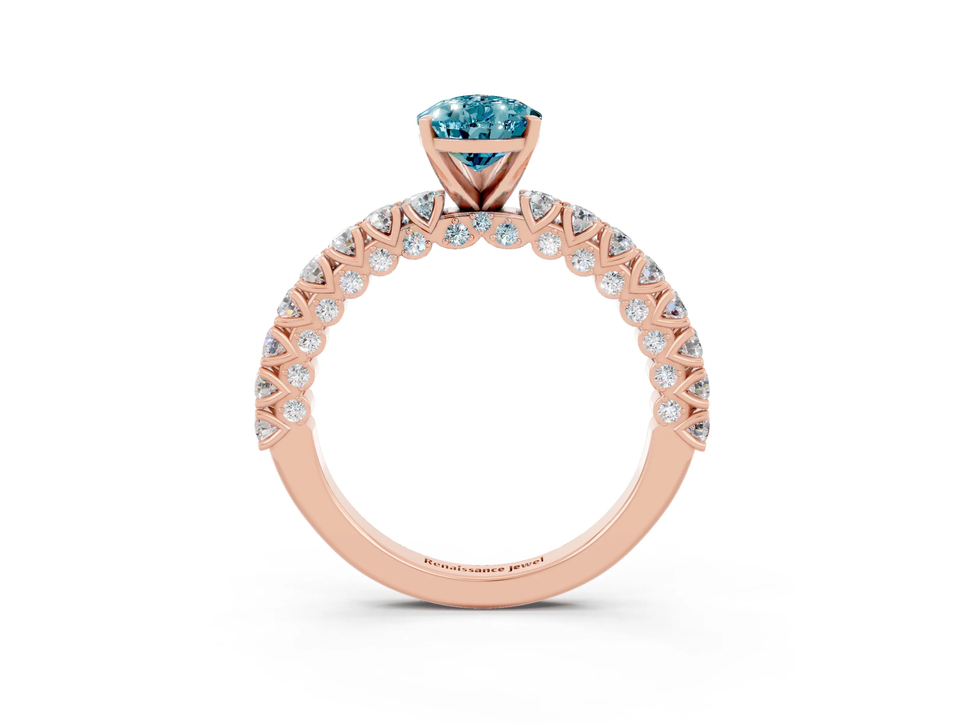 Rose gold Pear Cut Diamond Pavé Band Solitaire Ring with Prong Setting_3