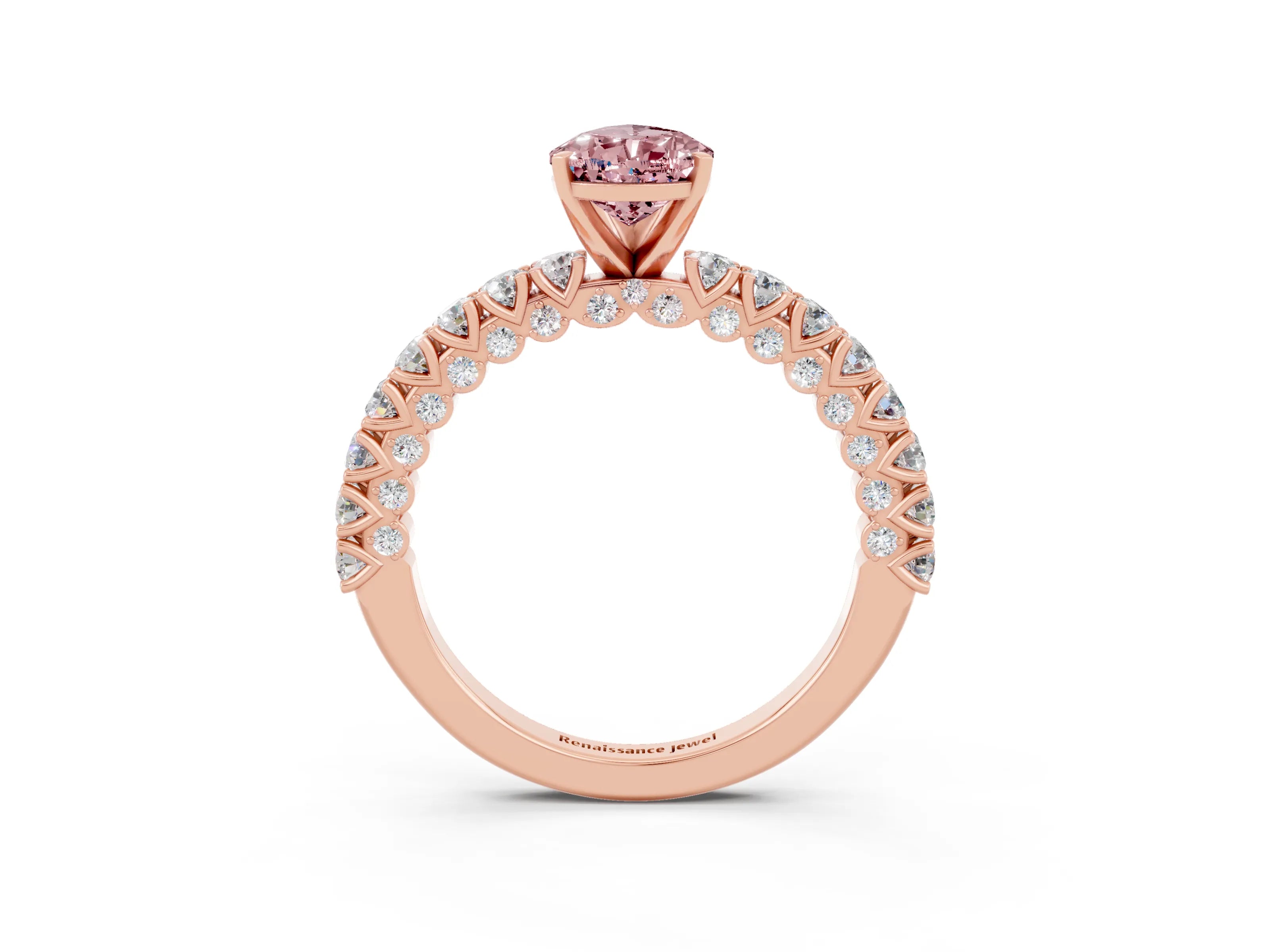 Rose gold Pear Cut Diamond Pavé Band Solitaire Ring with Prong Setting_3