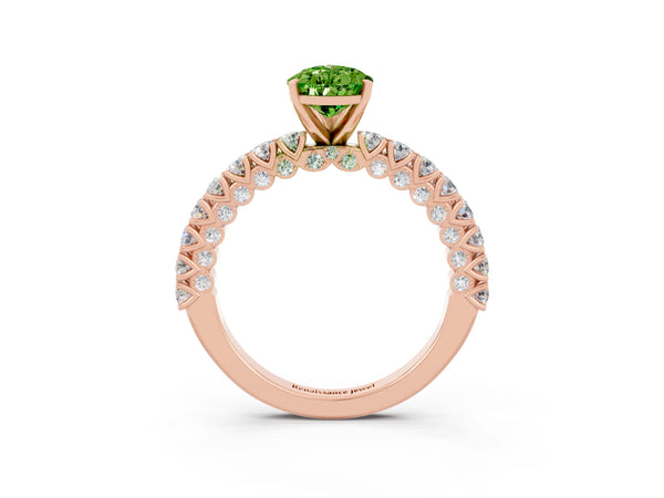 Rose gold Pear Cut Diamond Pavé Band Solitaire Ring with Prong Setting