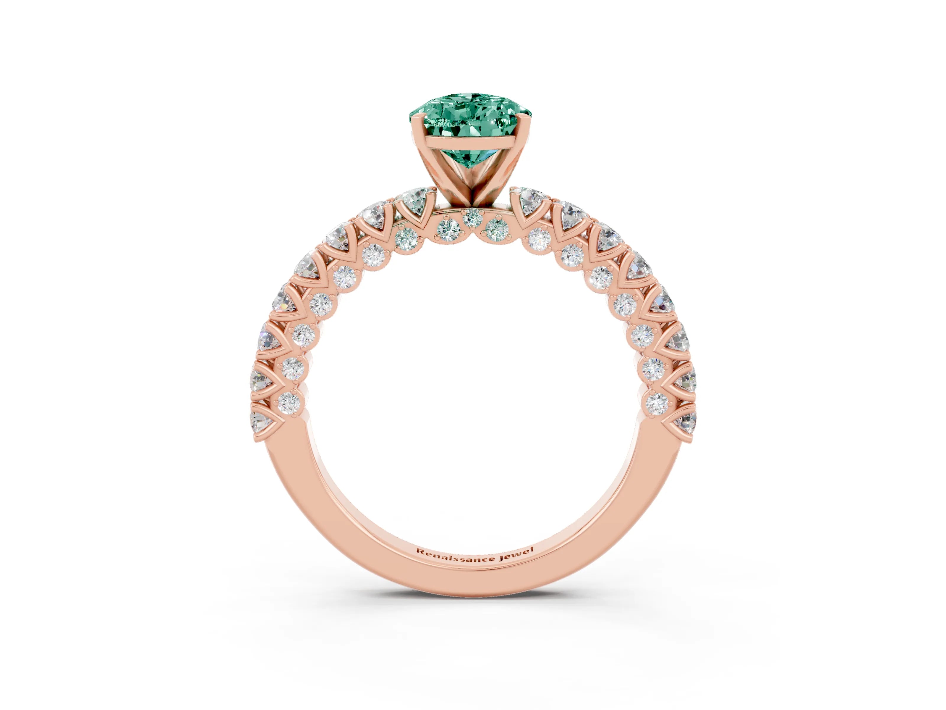Rose gold Pear Cut Diamond Pavé Band Solitaire Ring with Prong Setting_3
