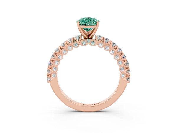 Rose gold Pear Cut Diamond Pavé Band Solitaire Ring with Prong Setting